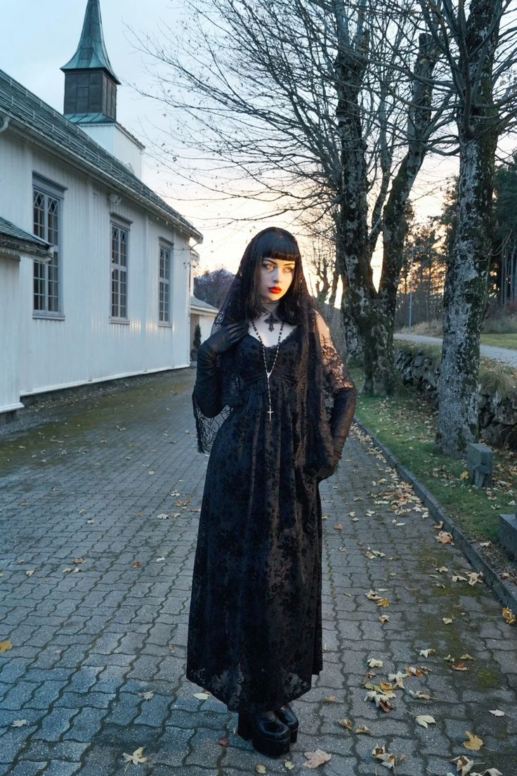 Velvet Black Long-Sleeved Romantic Gothic Gown